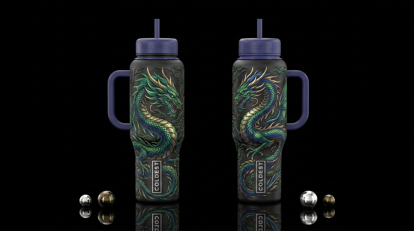 Tumbler inspired by dragons etched and colorized, ... water bottle design