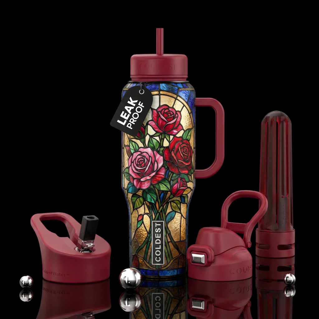Tumbler inspired by, stained glass, and boquets of... water bottle design