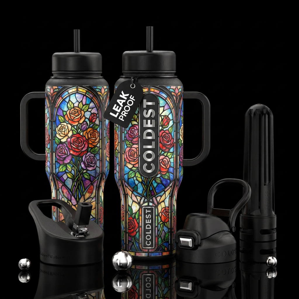 Tumbler inspired by, stained glass, and boquets of... water bottle design