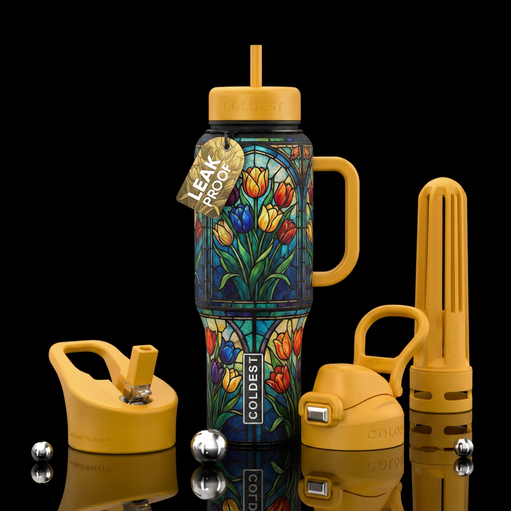 Tumbler inspired by, stained glass, and boquets of... water bottle design