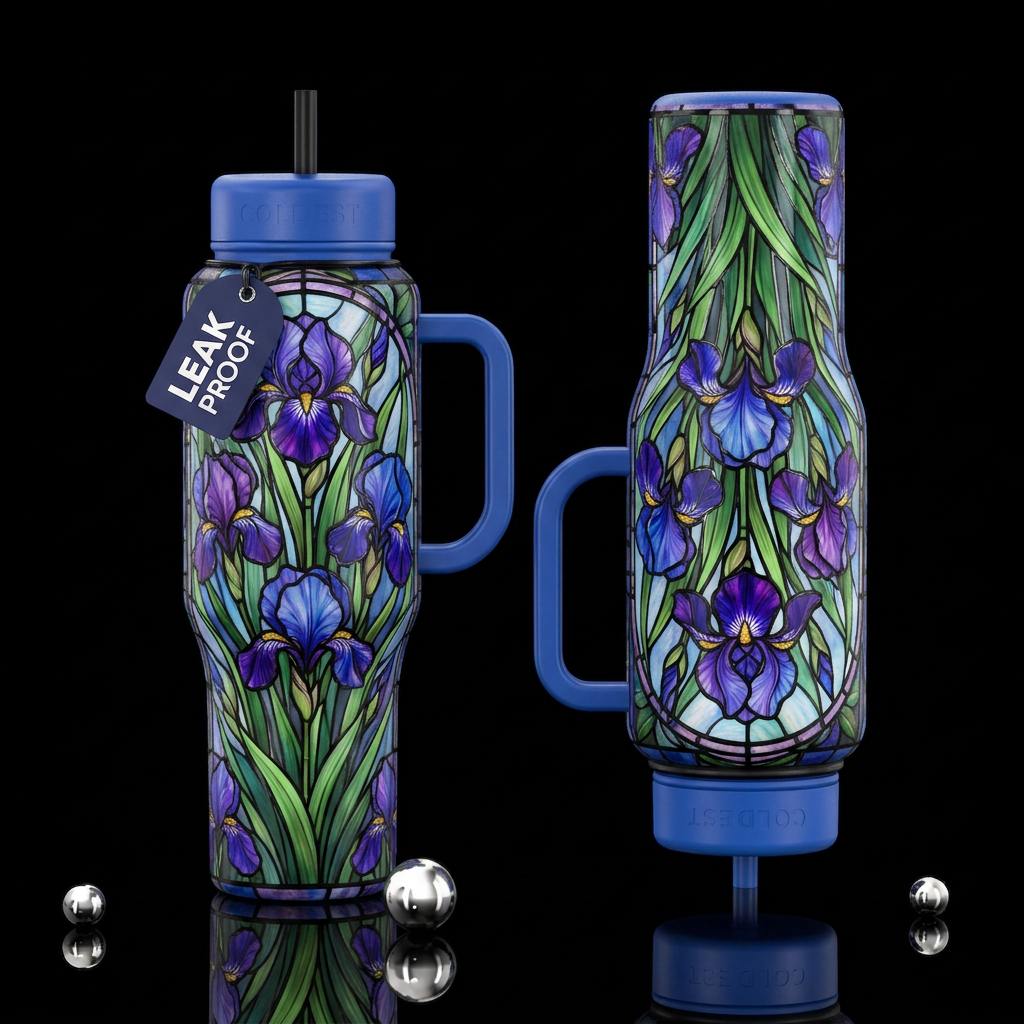 Tumbler inspired by, stained glass, and boquets of... water bottle design