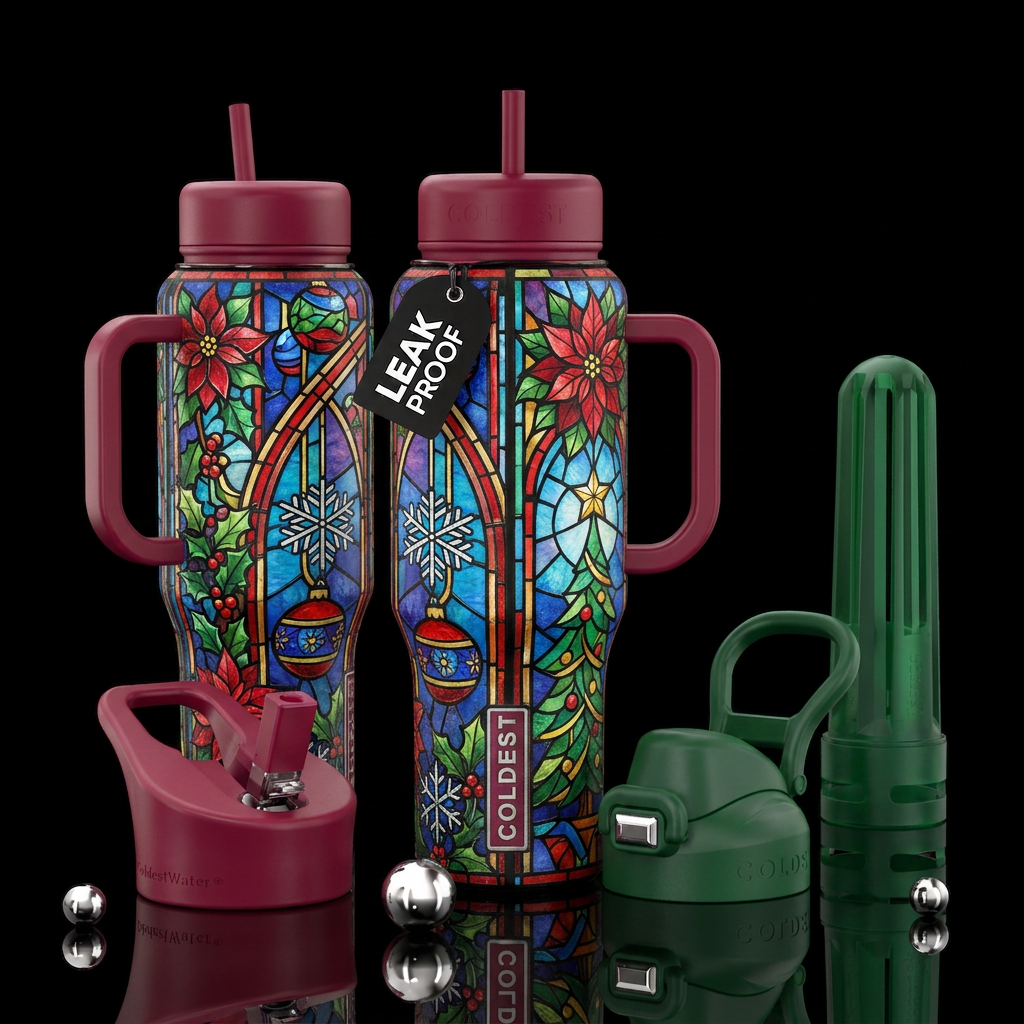 Tumbler inspired by, stained glass,Christmas, plea... water bottle design