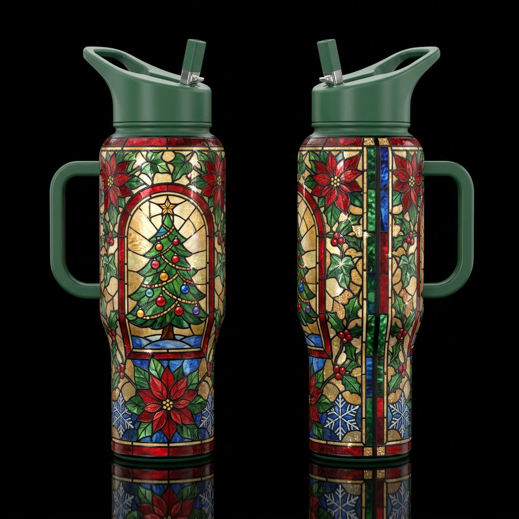 Tumbler inspired by, stained glass,Christmas, plea... water bottle design