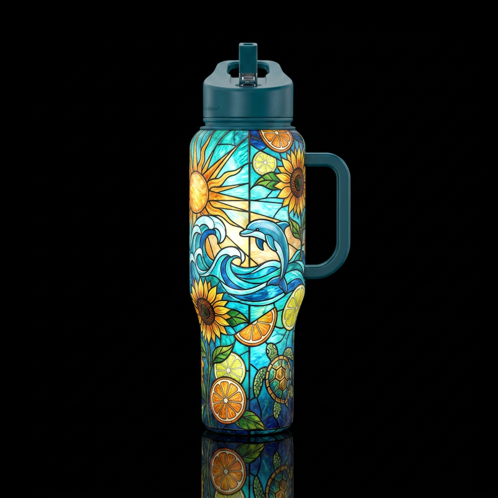 Tumbler inspired by stained glass and summer, plea... water bottle design