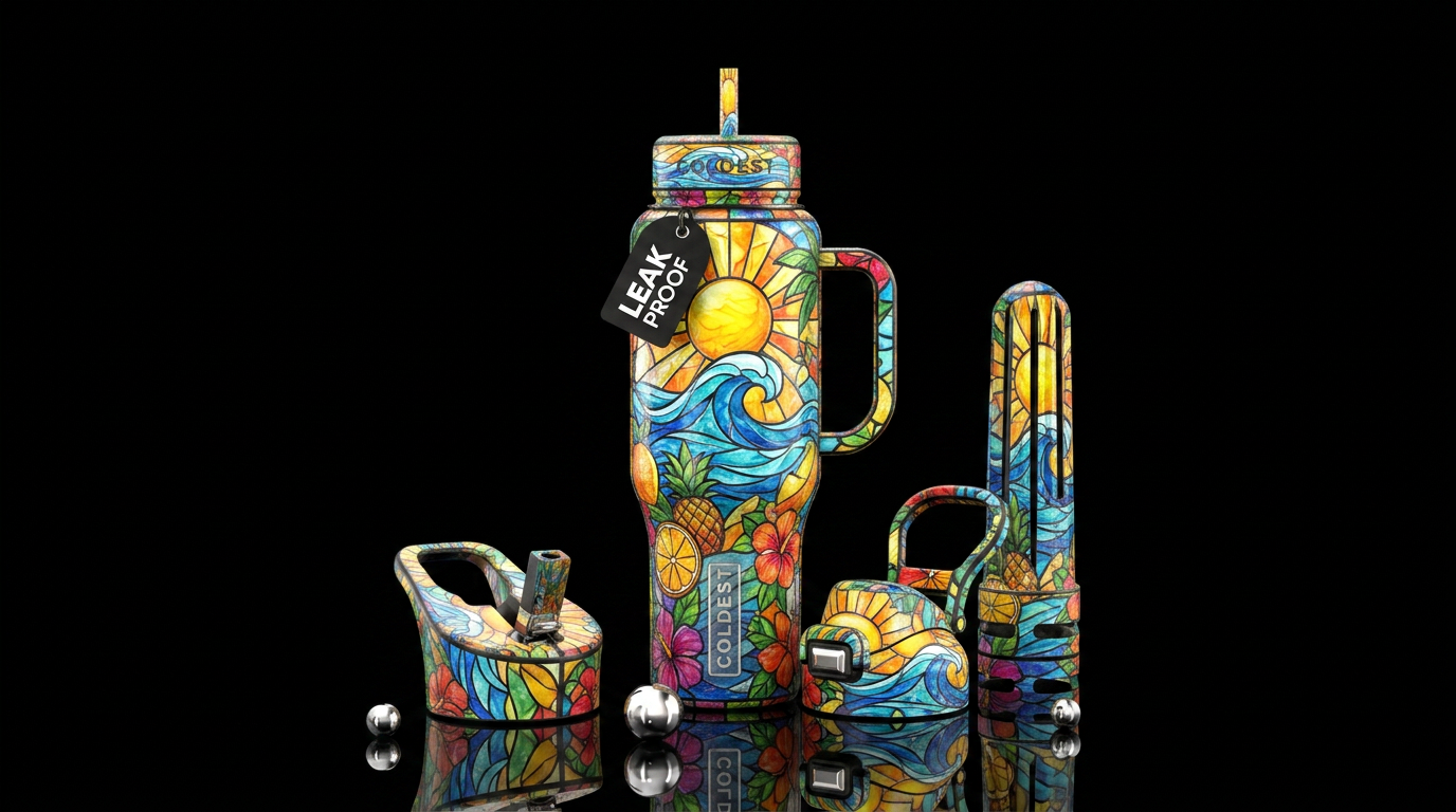 Tumbler inspired by stained glass and summer, plea... water bottle design