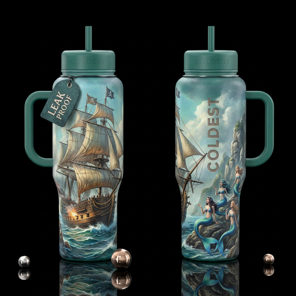 Tumbler inspired by, dreamy, pirate ship with sire... water bottle design
