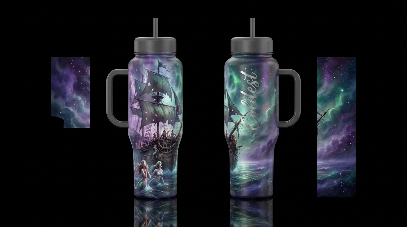 Tumbler inspired by, dreamy, pirate ship with sire... water bottle design