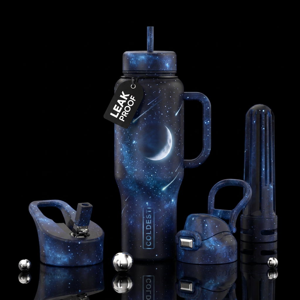 Moonlit meteor shower, glowy, persaids, please sho... water bottle design