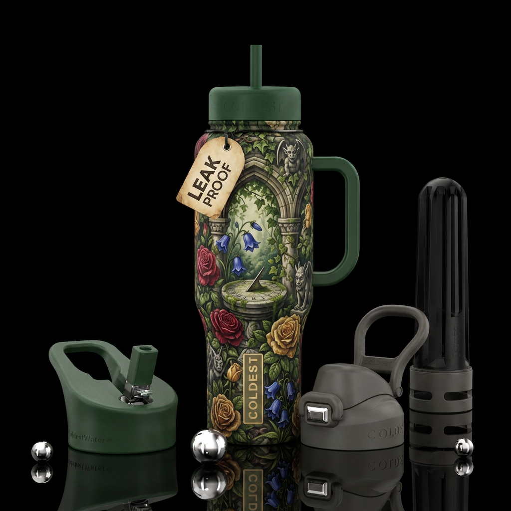 Secret Mideaval Garden full of flowers water bottle design