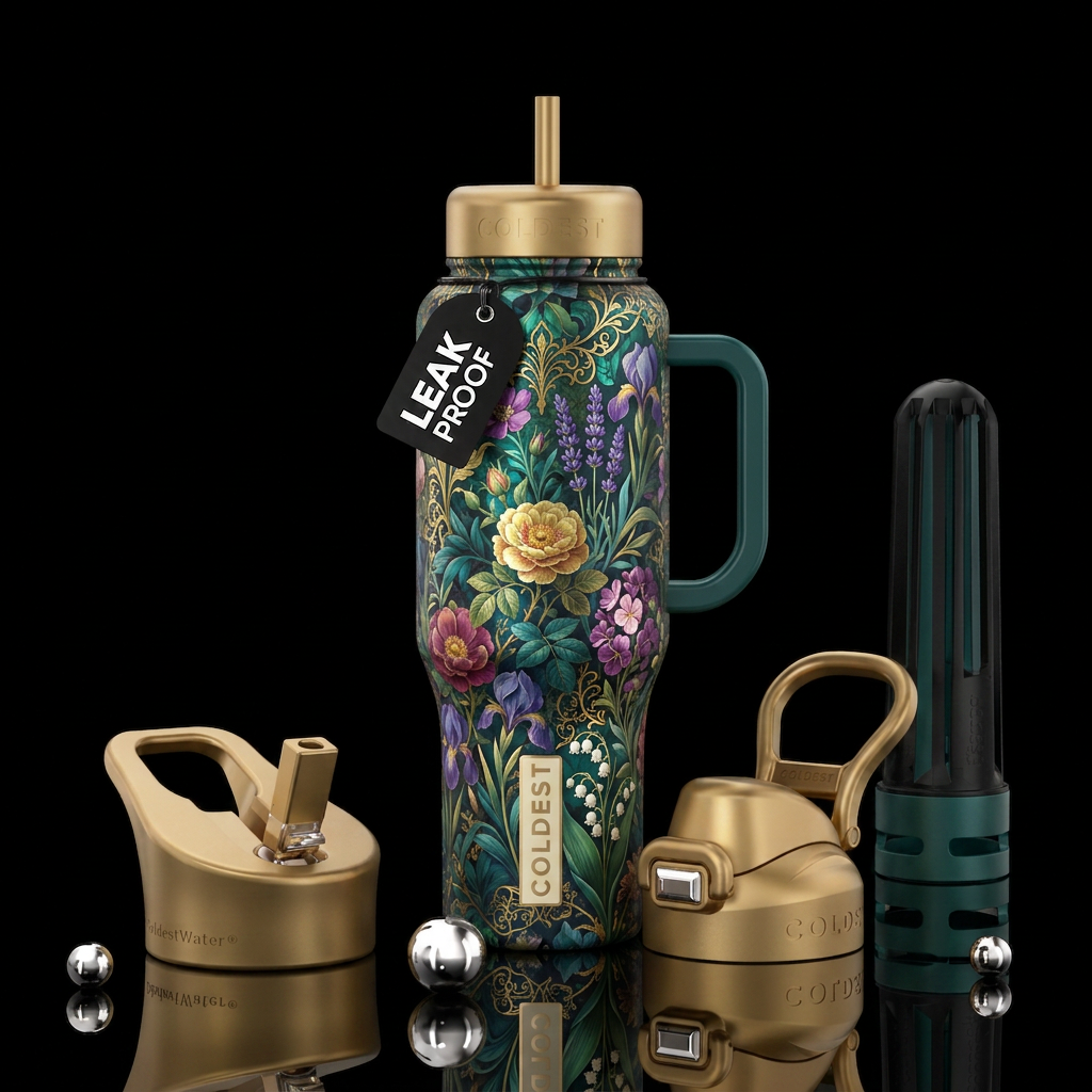 Secret Mideaval Garden full of flowers water bottle design