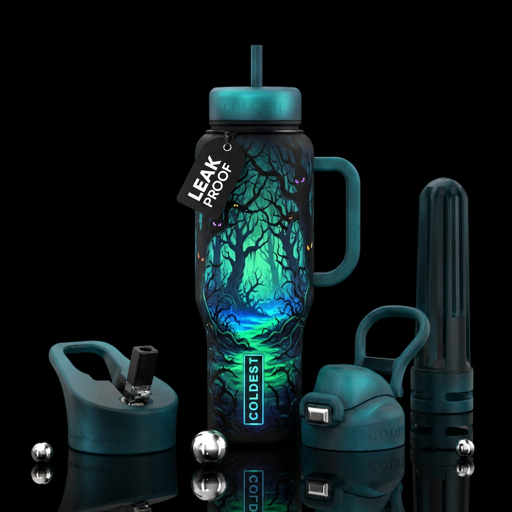 Forbidden forest, creepy, feels like your being wa... water bottle design