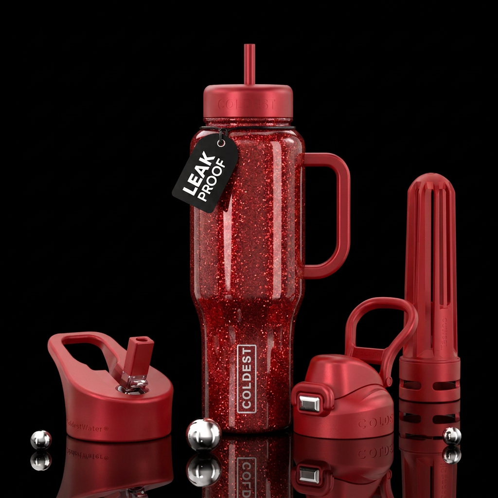 Pearl red gel coat, glitter water bottle design