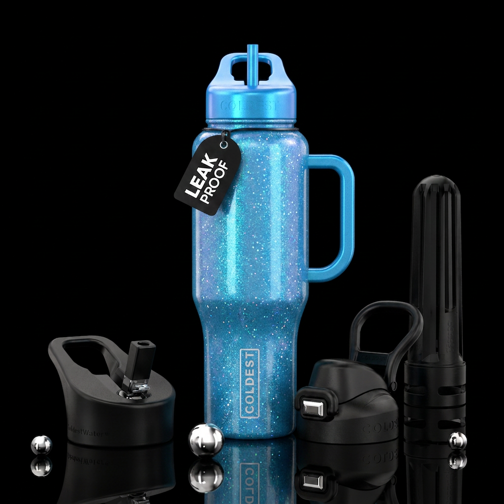 Pearl blue gel coat, glitter water bottle design