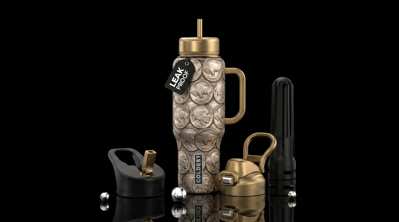 Buffalo nickels showing both sides of coins, pleas... water bottle design