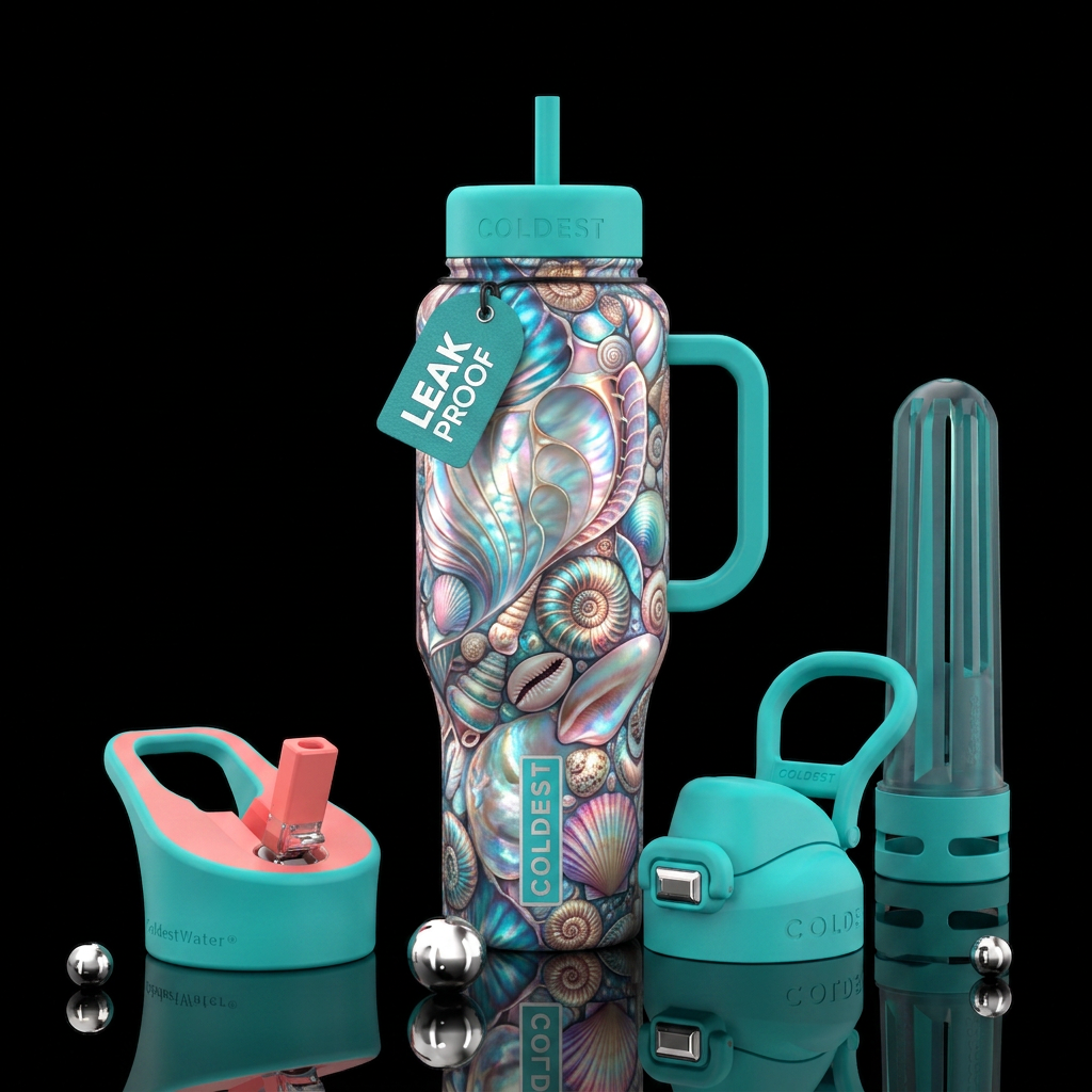 Tumbler inspired by satin seashells water bottle design