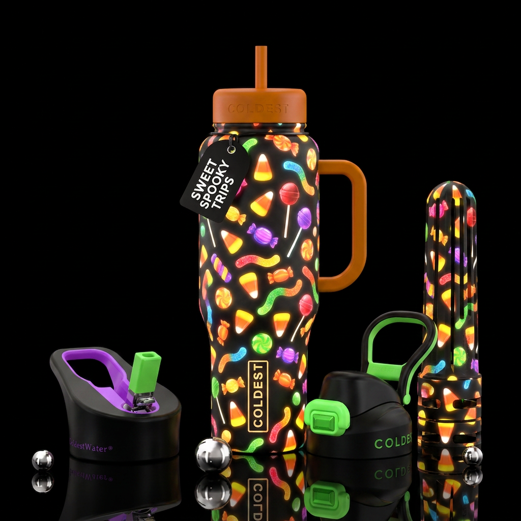 Glowy halloween candy water bottle design