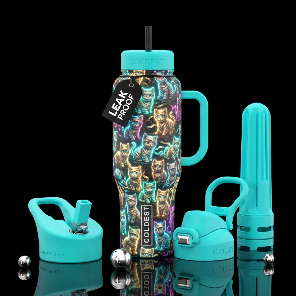 Glowy mummy baby cats water bottle design