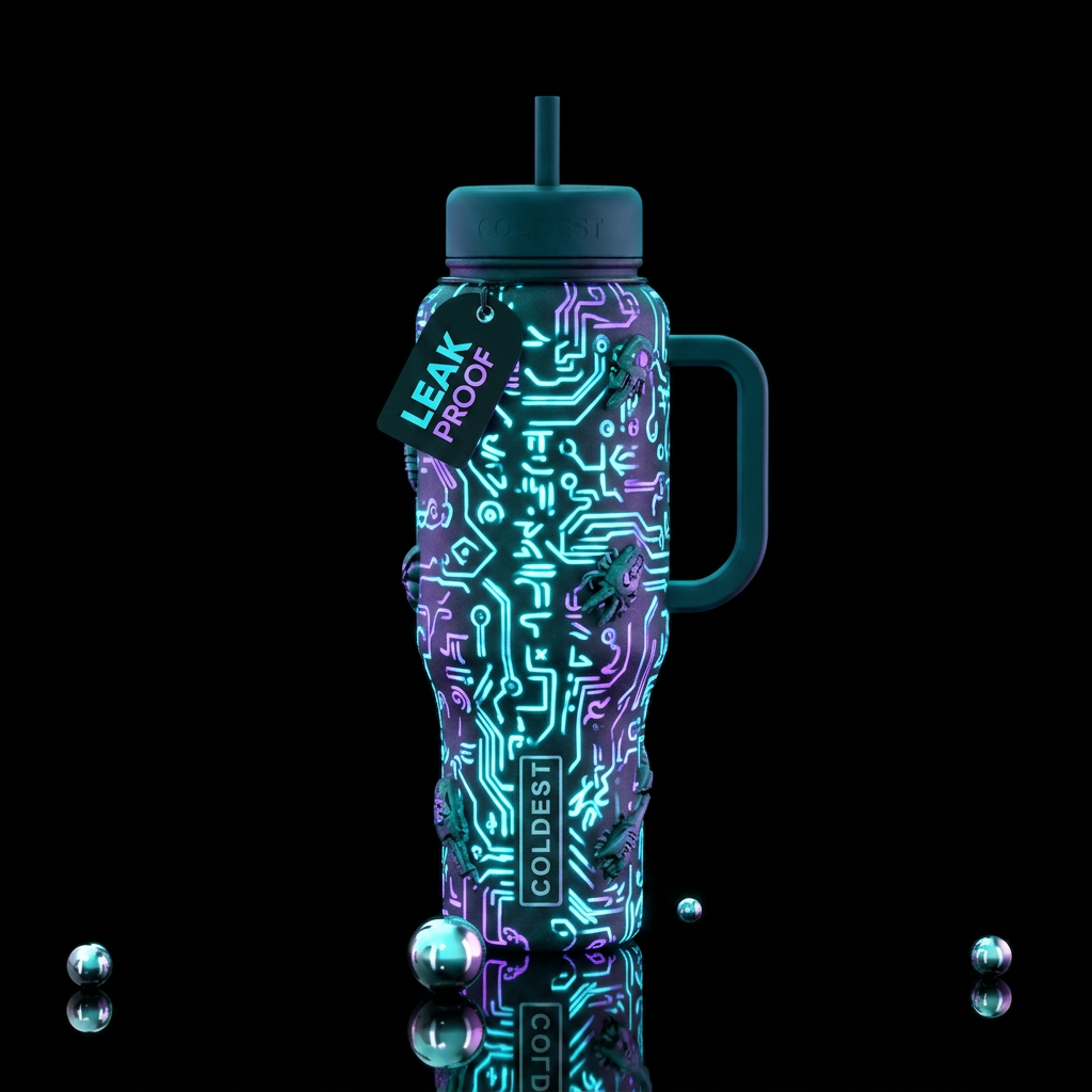 Alien invasion glowy water bottle design