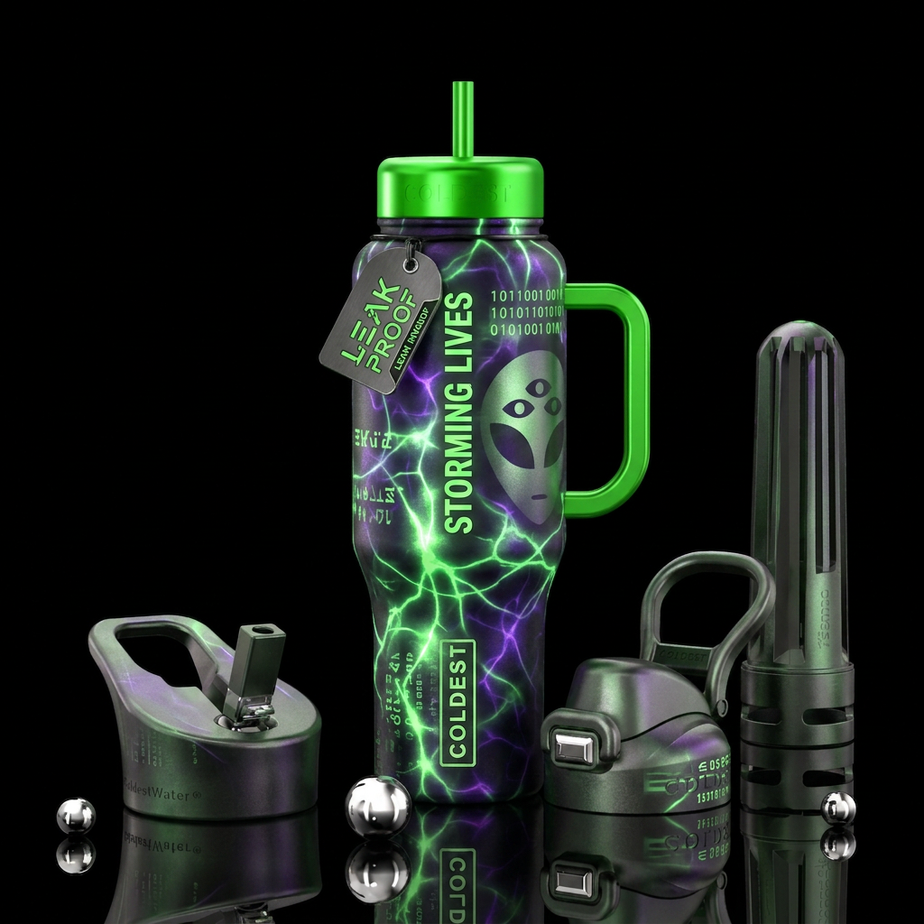 Alien invasion glowy water bottle design