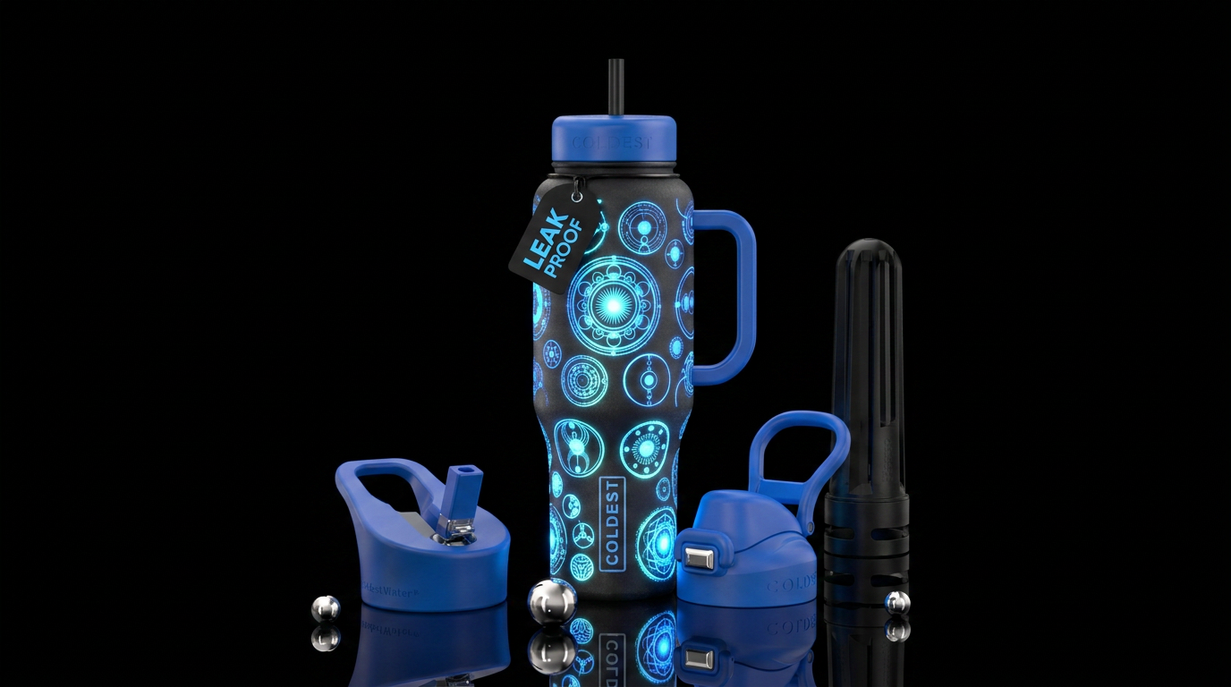 Glowy crop circles water bottle design