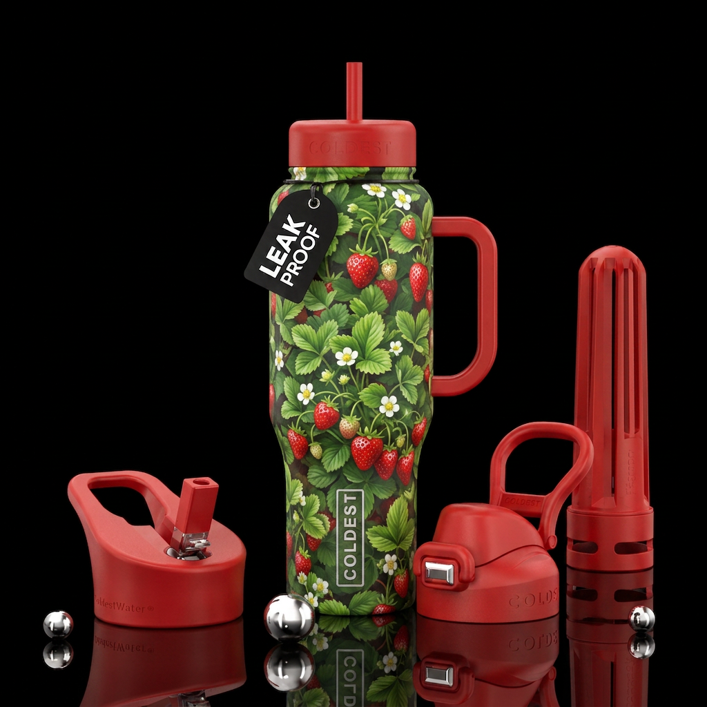 Strawberry fields water bottle design
