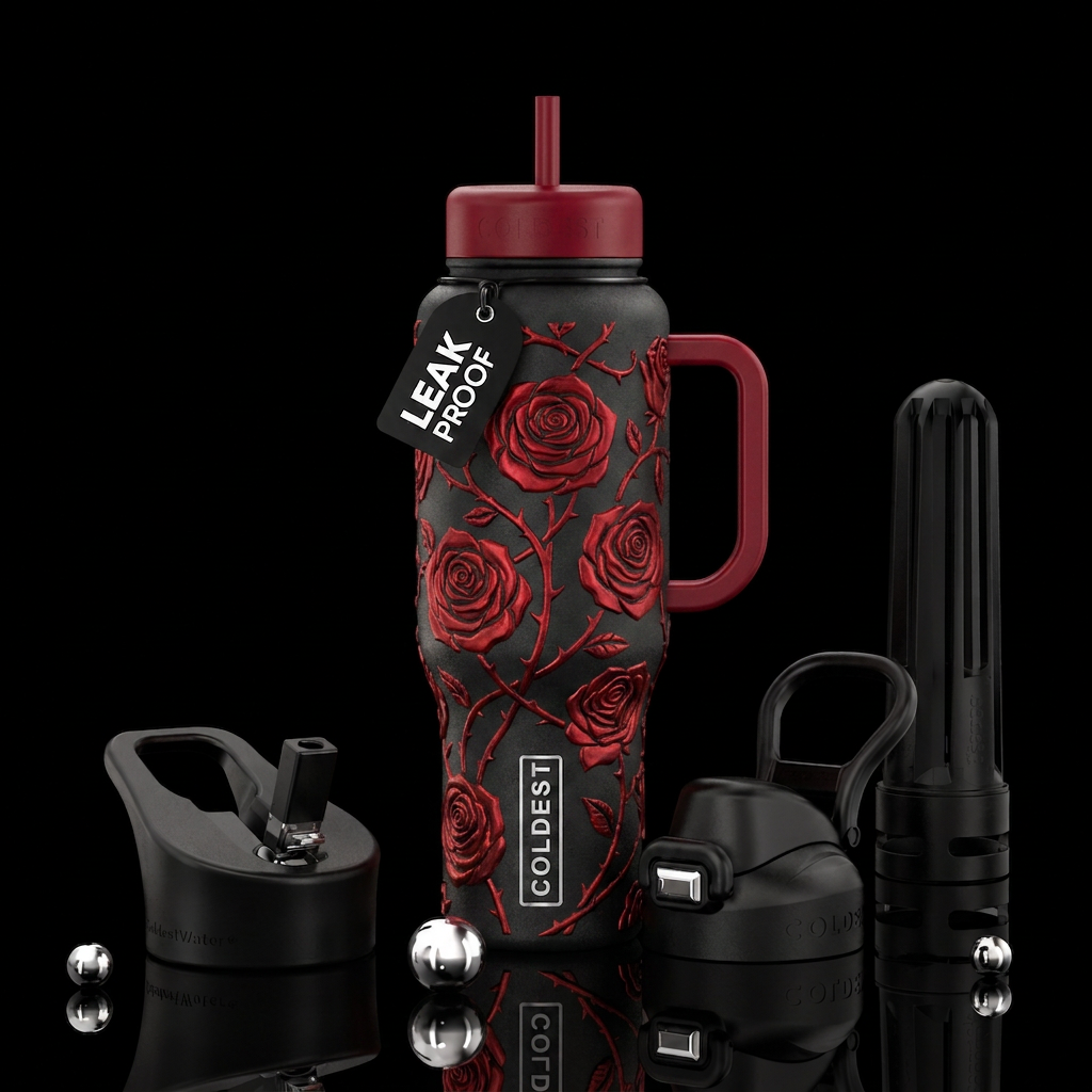 Embossed red roses water bottle design