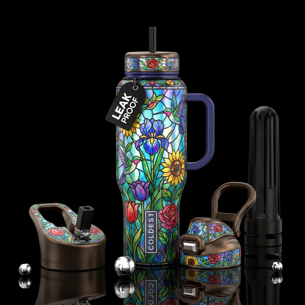 garden, stained glass water bottle design
