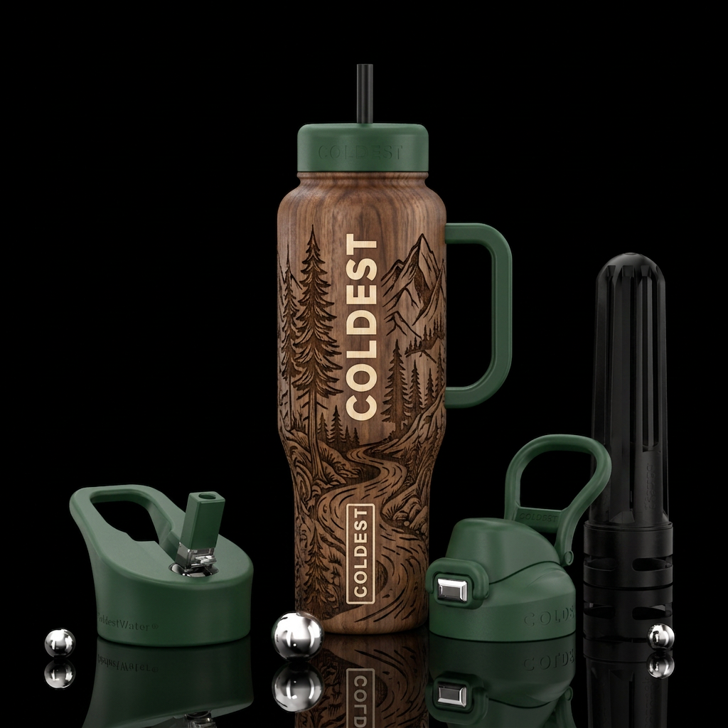 Wood tumbler with wood burned nature design and co... water bottle design
