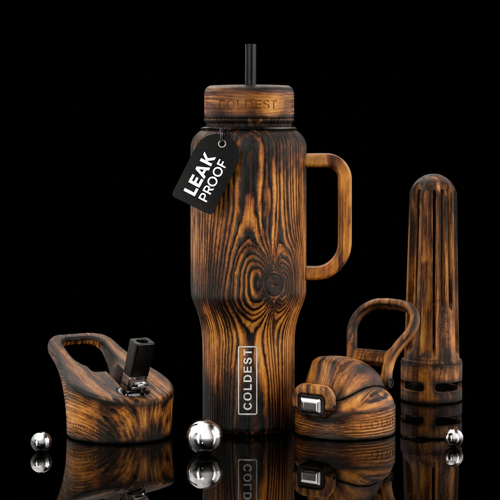 Pine burned to make the grain stand out water bottle design
