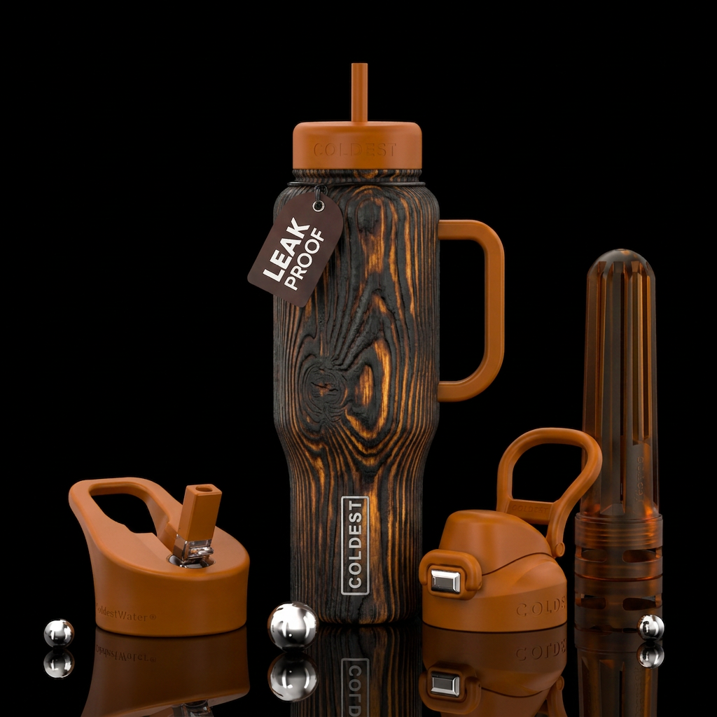 Pine burned to make the grain stand out water bottle design