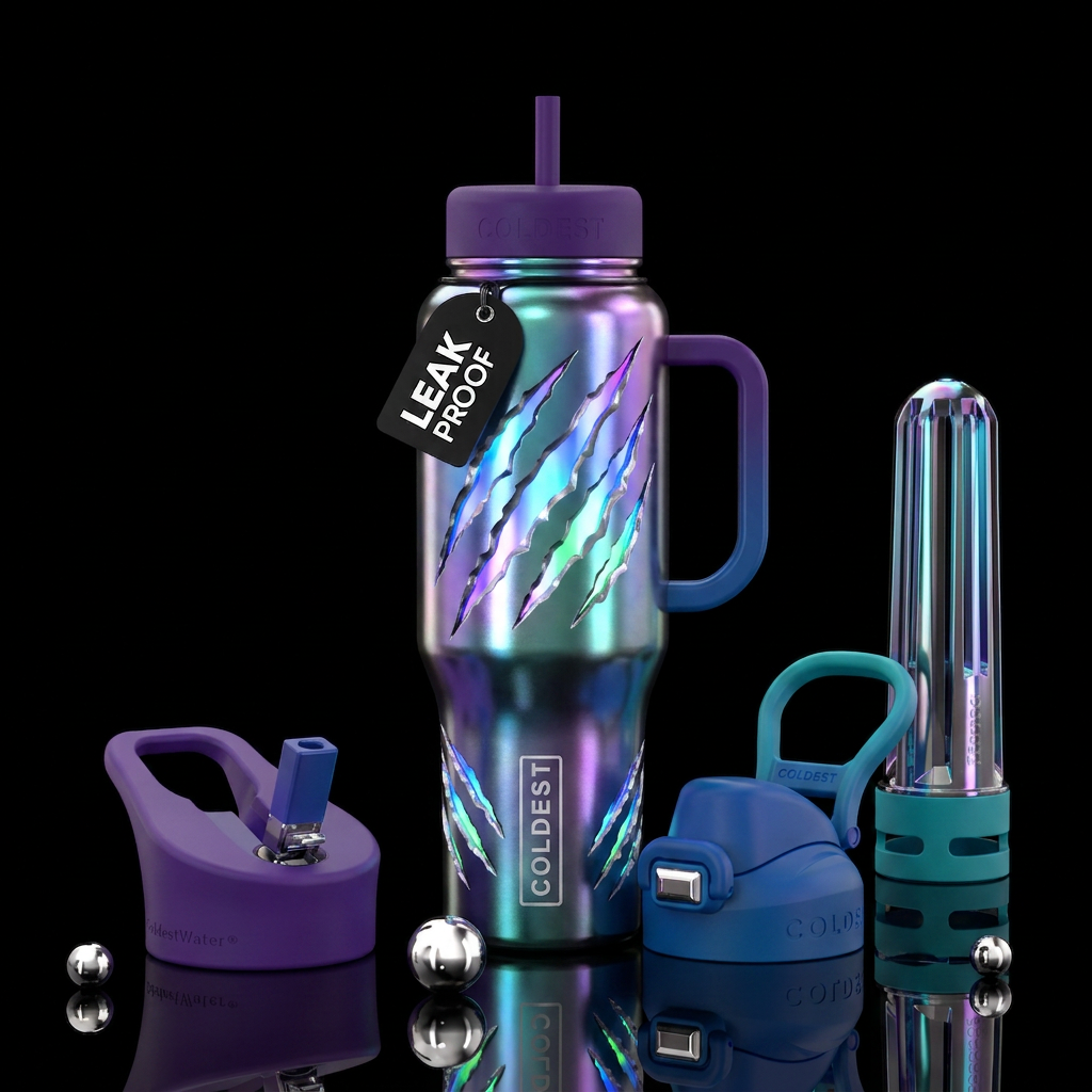 Glowy claw marks ripping metal water bottle design