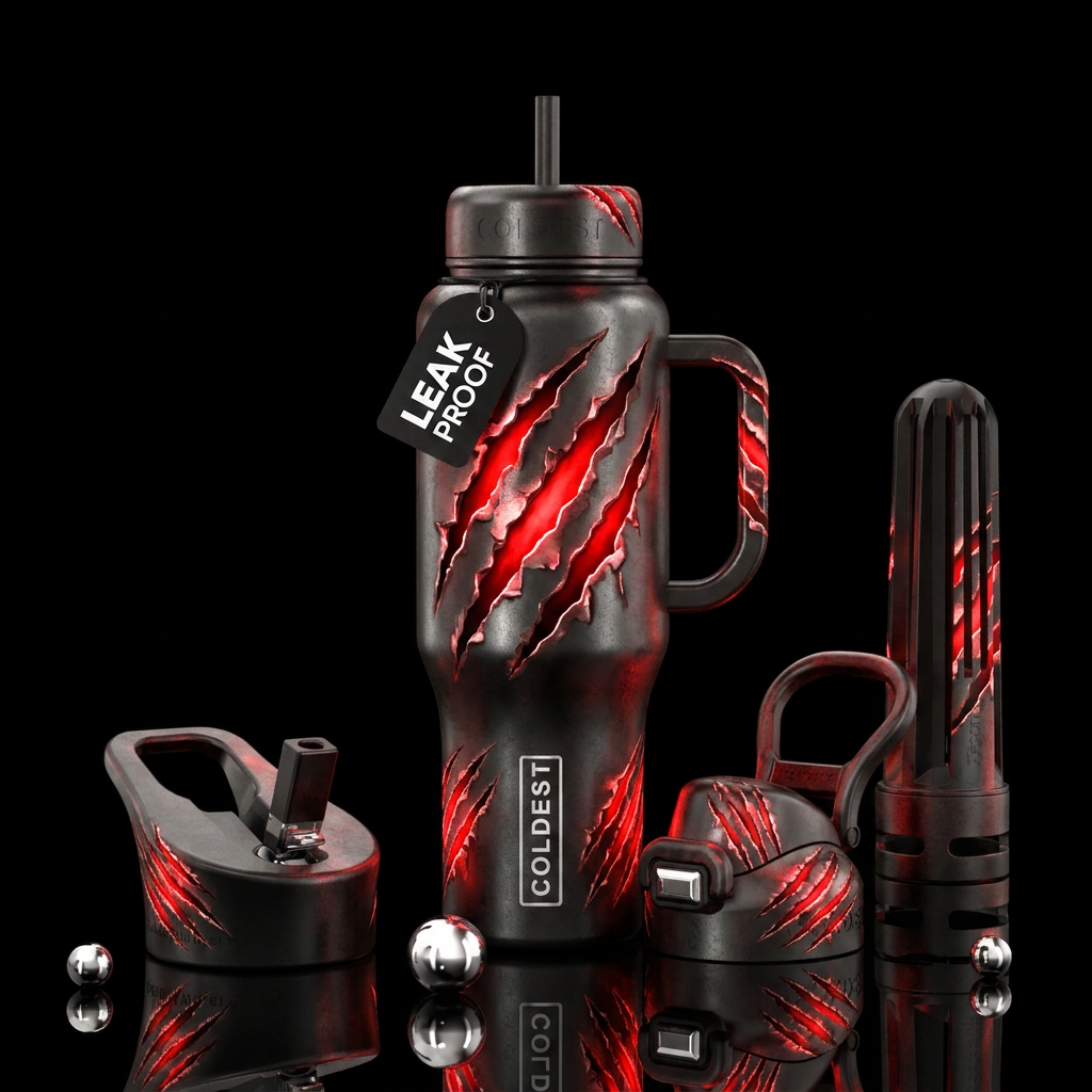 Glowy claw marks ripping metal water bottle design