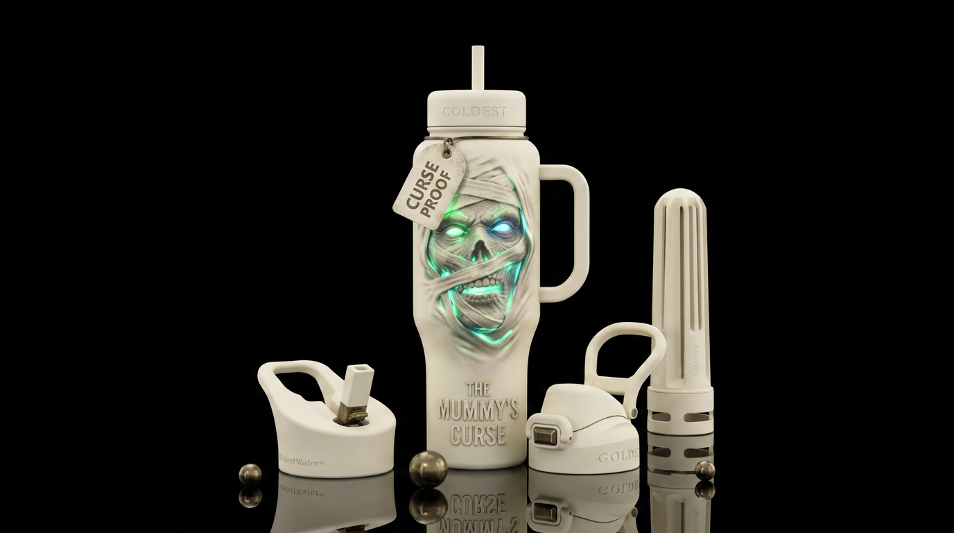 Glowy mummy face pushing metal out on bottle water bottle design