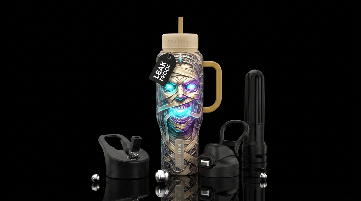 Glowy mummy face pushing metal out on bottle water bottle design
