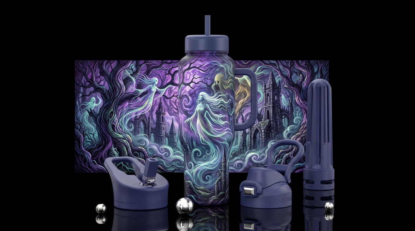 Haunted dreams with fog water bottle design