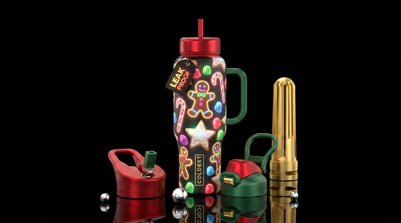 Glowy Christmas treats water bottle design