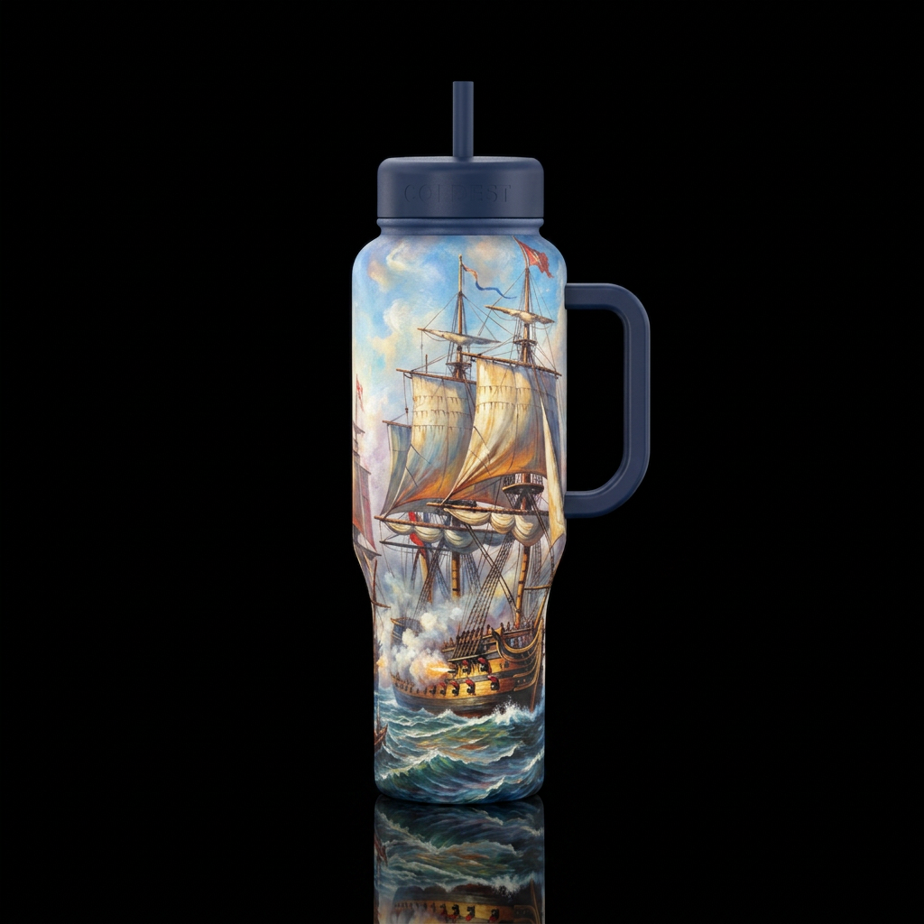 Tall ships at war, please show both sides water bottle design