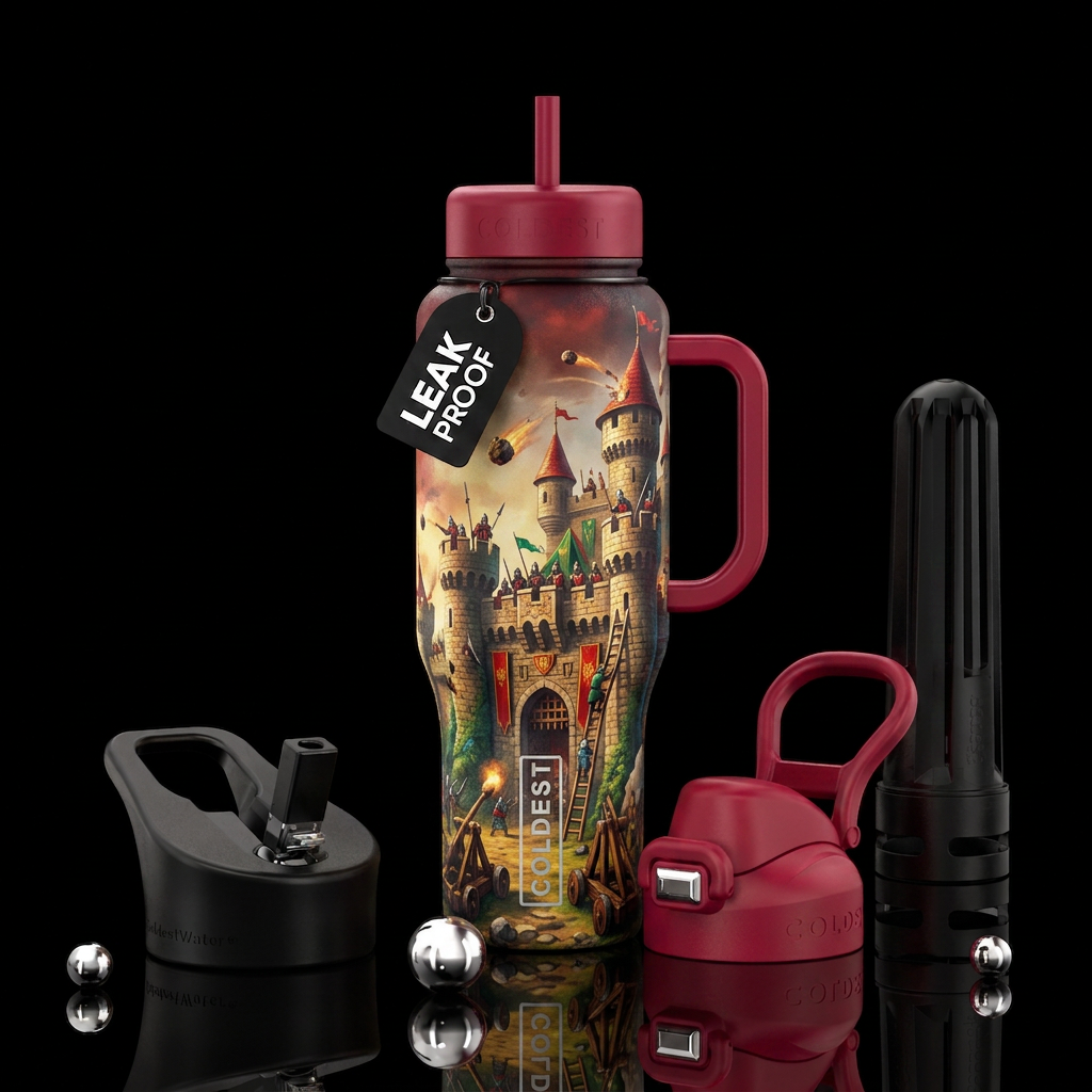 Castle under seige, please show both sides water bottle design