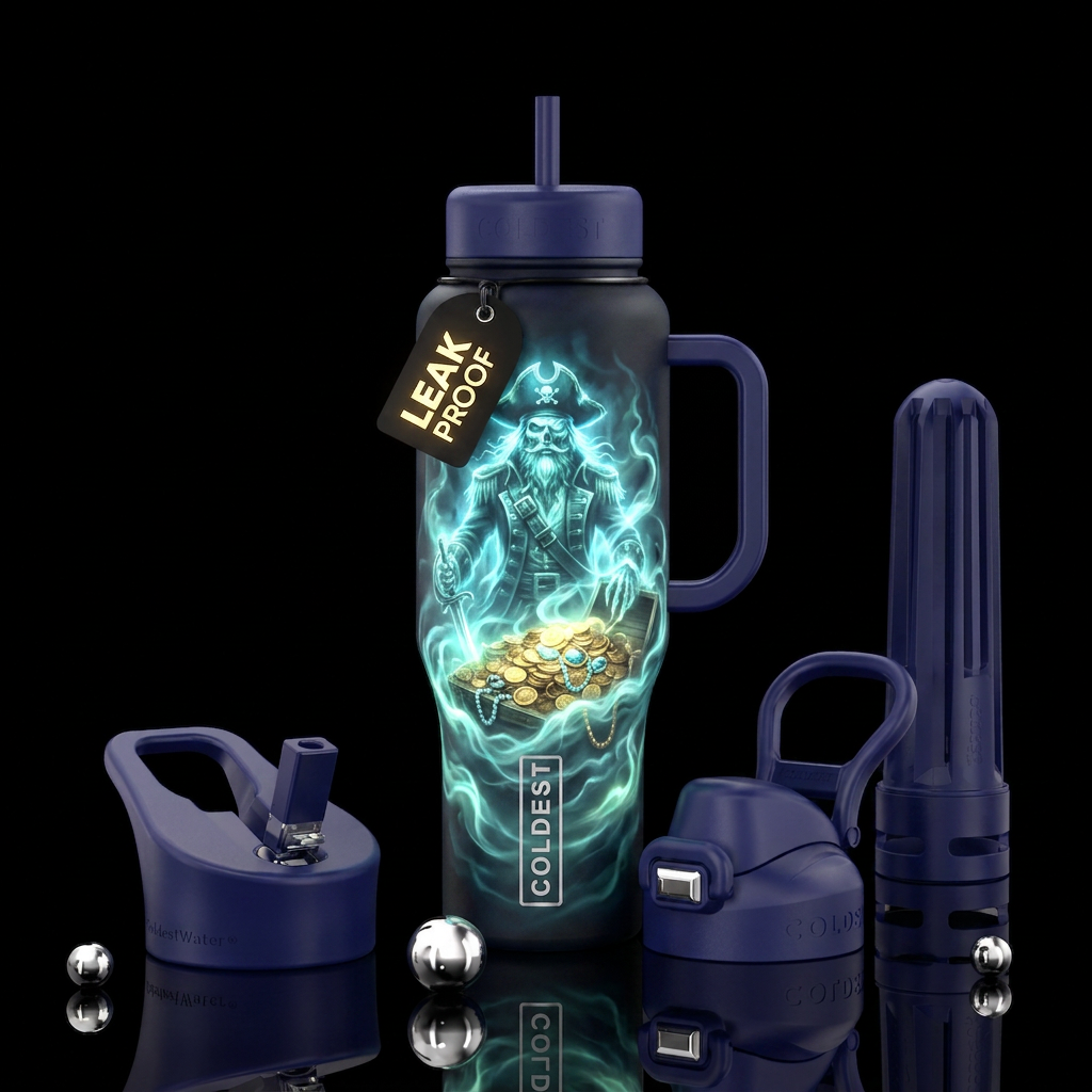 Pirate ghost guarding treasure only visable when t... water bottle design