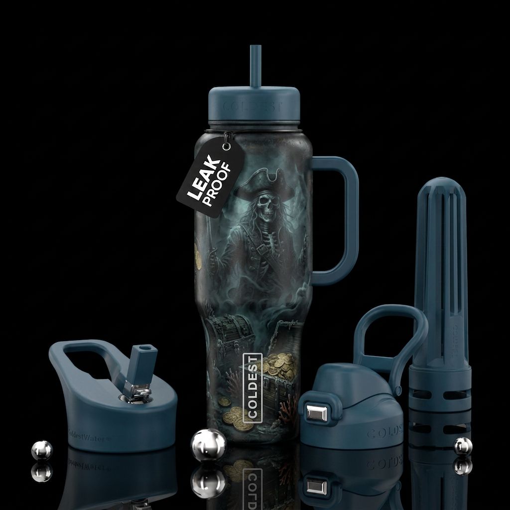 Pirate ghost guarding treasure only visable when t... water bottle design