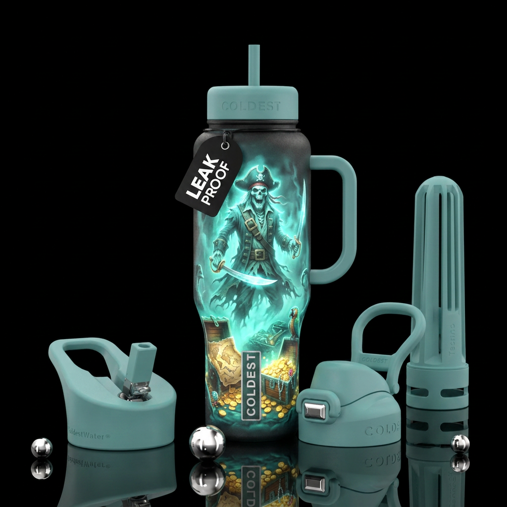 Pirate ghost guarding treasure only visable when t... water bottle design