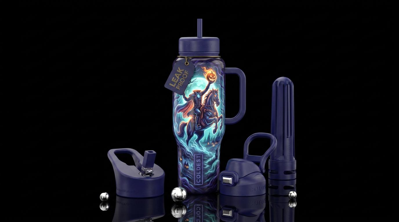 Glowy legend of sleepy hollow water bottle design