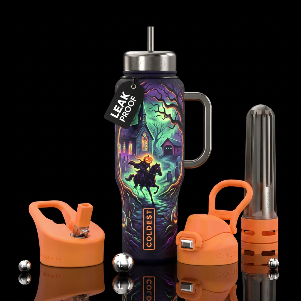 Glowy legend of sleepy hollow water bottle design