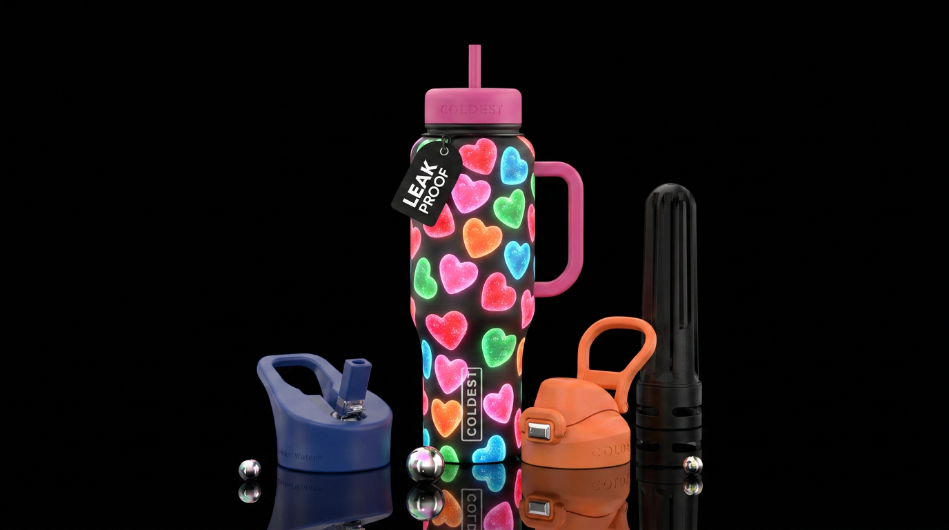 Glowy gummy hearts water bottle design
