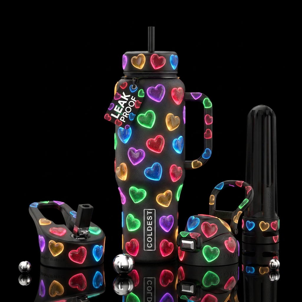 Glowy gummy hearts water bottle design