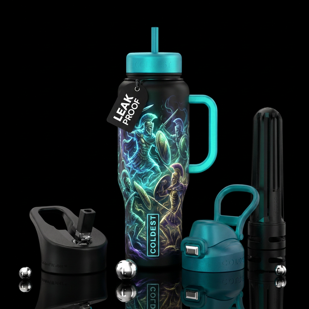Ghostly soldiers fighting a battle from long ago, ... water bottle design