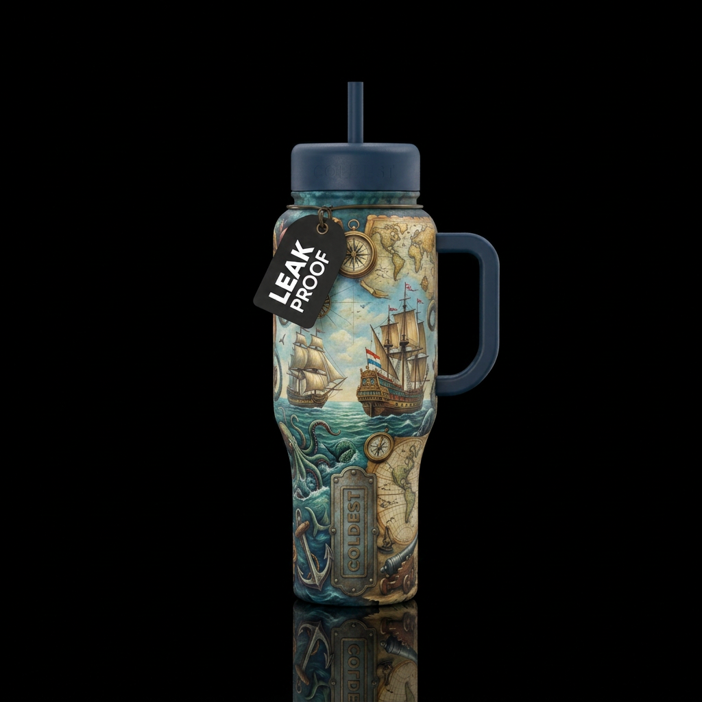 Tumbler resembles a naval themed mural from long p... water bottle design