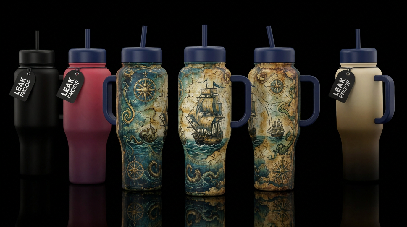 Tumbler resembles a naval themed mural from long p... water bottle design