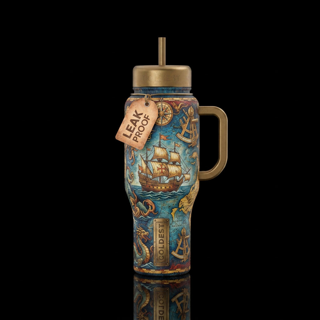 Tumbler resembles a naval themed mural from long p... water bottle design