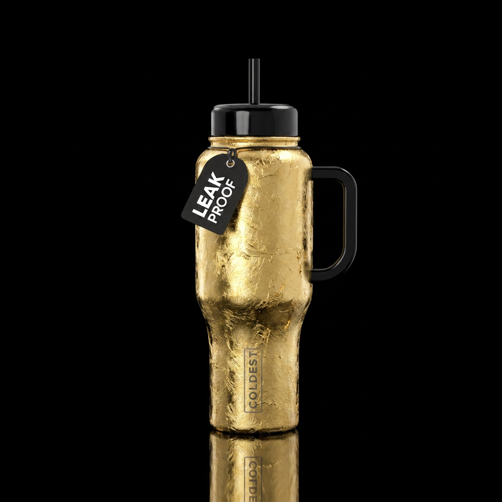 Tumbler wrapped in gold leaf water bottle design